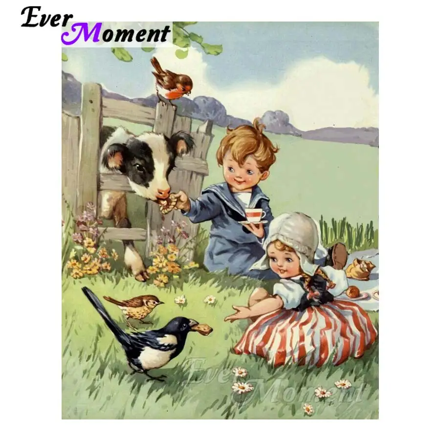 

Ever Moment Diamond Painting Rooster Animal Child Cross Stitch 5D DIY Full Square Drills Embroidery Mosaic Homes ASF1521