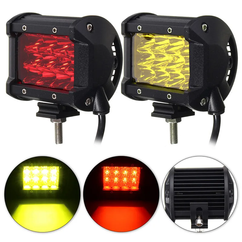 

68W 4 Inch LED Work LIght Red/Yellow 12V 24V Side Luminous Light Bar Car Offroad Driving Light For 4x4 Trucks Off-road Vehicles