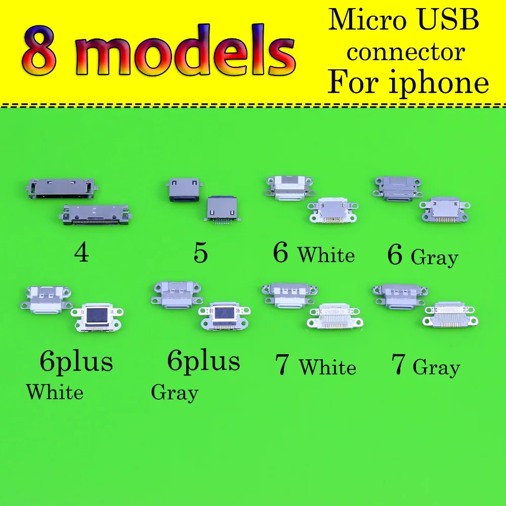 

8models Micro USB Jack mini usb for iphone 4/5/6/6plus/7 Replacement Parts ,white or gray color