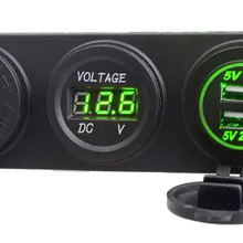 3 в 1 Dual USB зеленый свет светодиодный Зарядное устройство+ Вольтметр+ 12 В гнездо+ 3 отверстия Панель морской автомобиль Лодка 3 отверстия Панель светодиодный хорошо сделано