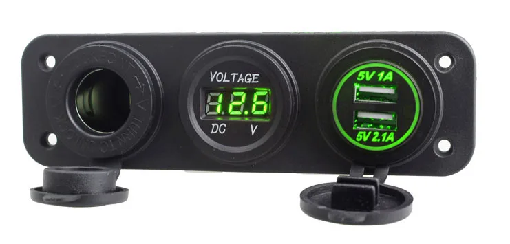 3 в 1 двойной USB зеленый свет LED зарядное устройство + Вольтметр 12 В розетка