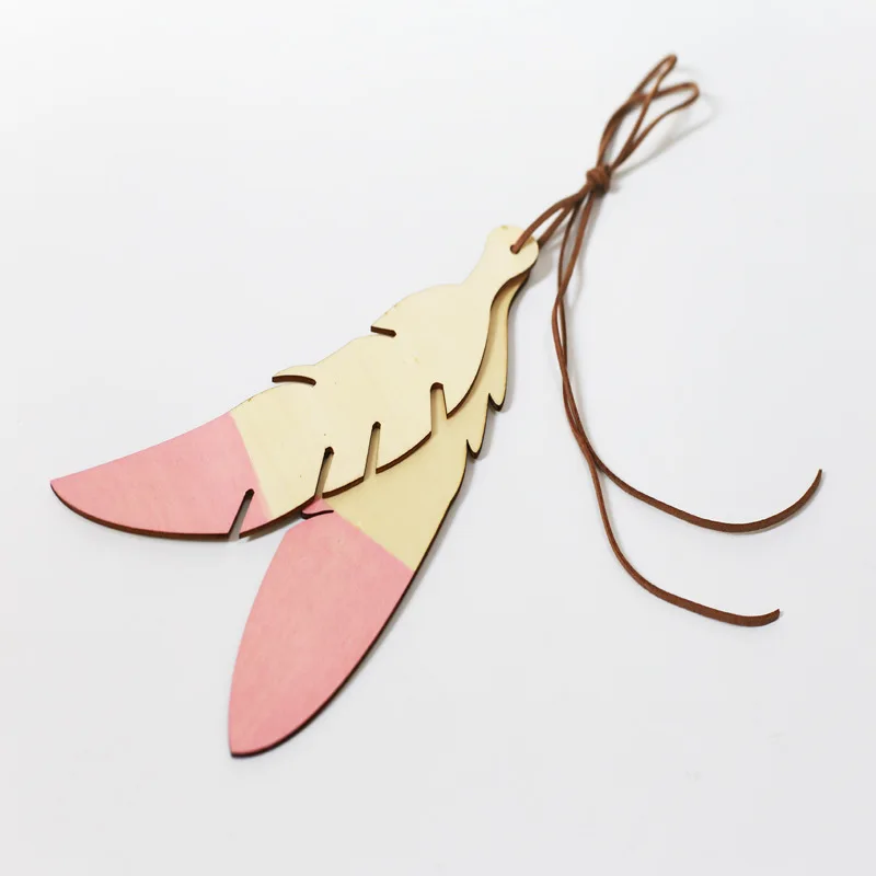 INS nórdico madera pluma tienda colgante con cuerda bebé habitación decoración pared adornos niños regalo fotografía Accesorios