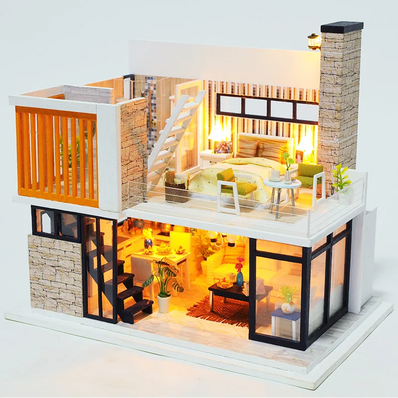 Doll house Miniature Wooden House Model with Furniture Dollhouse Kit Doll House Furniture Model Christmas Gift Toy For Children Doll house Miniature Wooden House Model with Furniture Dollhouse Kit Doll House Furniture Model Christmas Gift Toy For Children