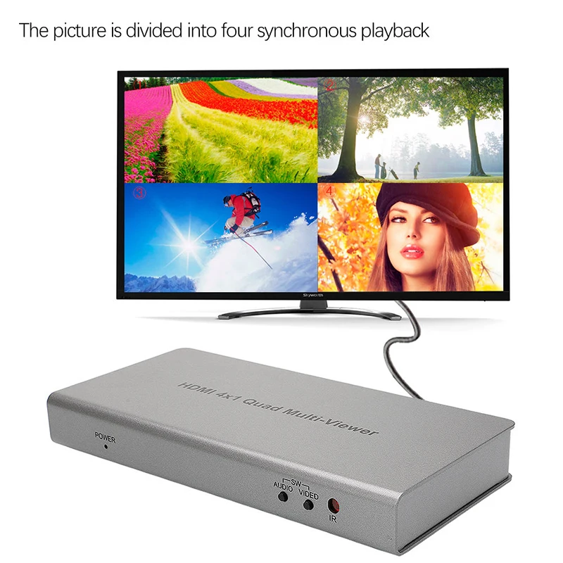 

TECKEPIC 1080P HDMI 4x1 Quad Multi-viewer Converter with Seamless Switcher and IR Control for media/Monitor/PC Computer
