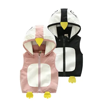 

Autumn spring kids warm vest boy girl Lovely Cartoon 3D Duck Animal Sleeveless Hooded cap baby toddler fashion sport clothing