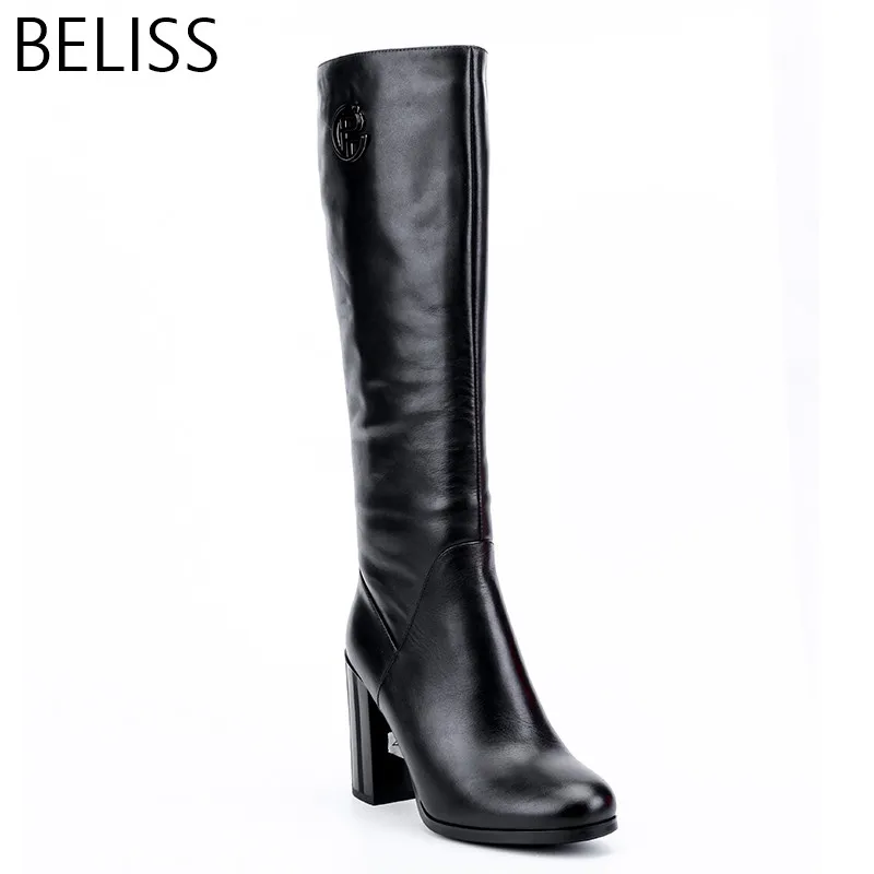 

BELISS natural wool boots knee high women high quality ladies winter boots heels high genuine leather pointed toe autumn H3