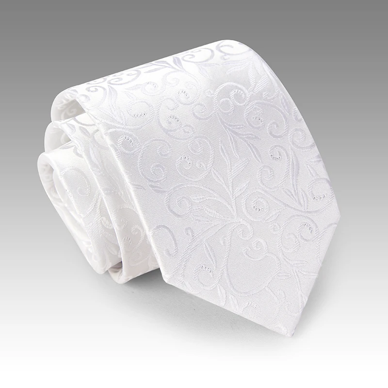 

Top Quality Elegant Solid White Tie 8cm Striped Paisley Jacquard Weave Mens Necktie Wedding Party Ties for Men with Gift BOX