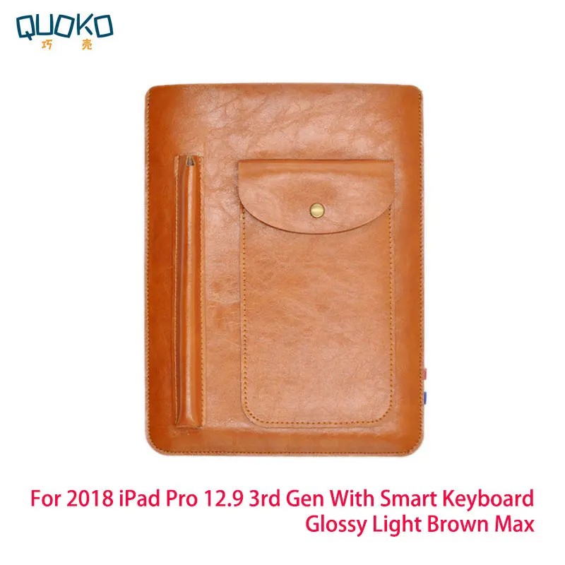 Multi-function ultra-thin super slim sleeve pouch cover,microfiber leather tablet sleeve case for iPad Pro 12.9 3rd Gen - Цвет: Glossy L-Brown Max