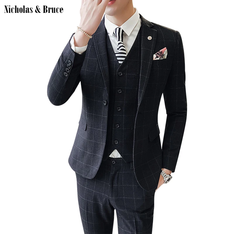 N& B Мужские костюмы Slim Fit мужские блейзеры(куртка+ брюки+ жилет) 3 шт смокинг бизнес формальная Вечеринка классические пальто SR36