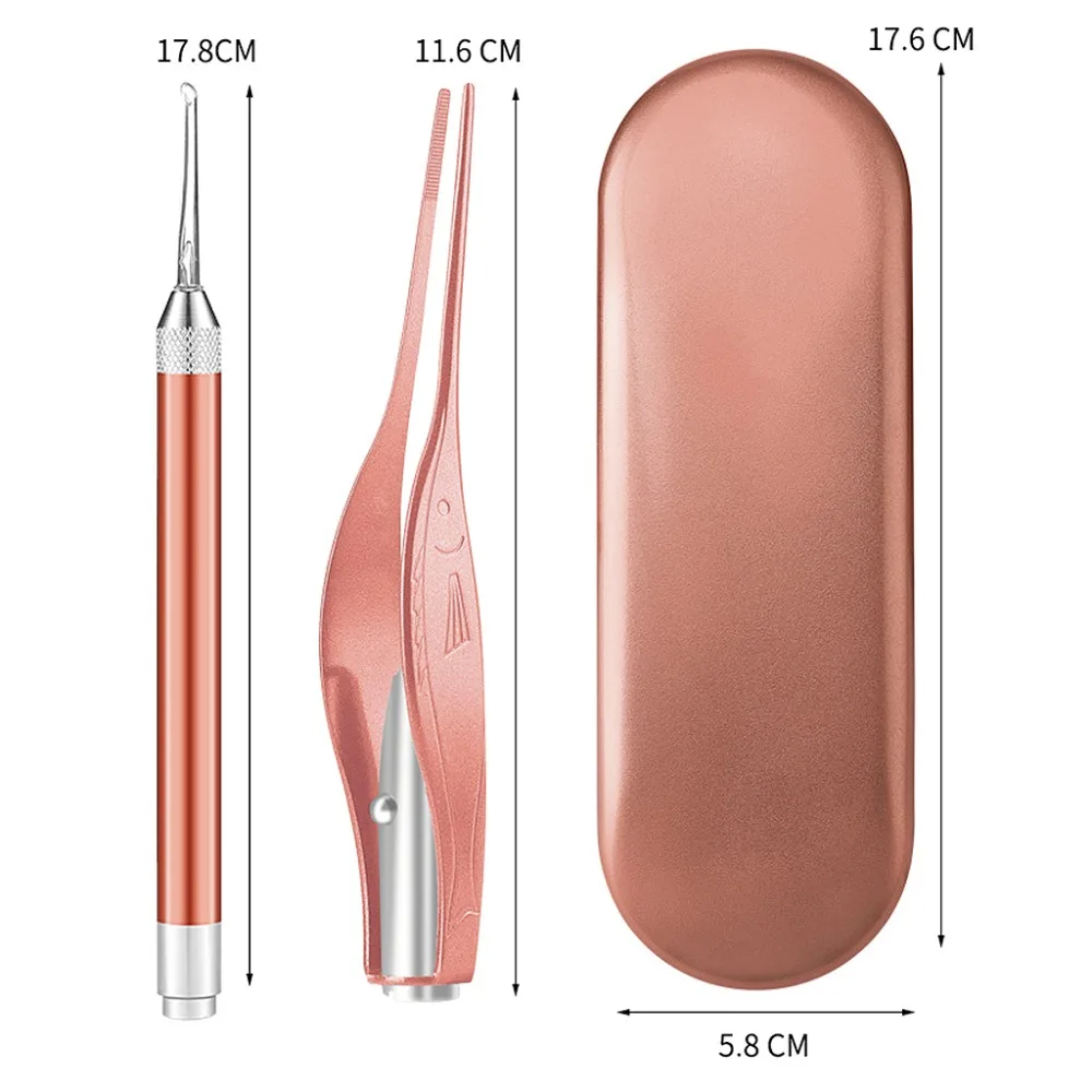 Набор из 2 предметов для удаления ушных ушей, пинцет из нержавеющей стали, ложка для удаления ушей для детей, взрослых, ушные палочки, светодиодный светильник для ухода за ушками