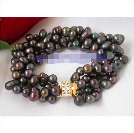 

n1216 beautiful 4strands 8mm black pearl bracelet bangle@^Noble style Natural Fine jewe SHIPPING new >>free shipping