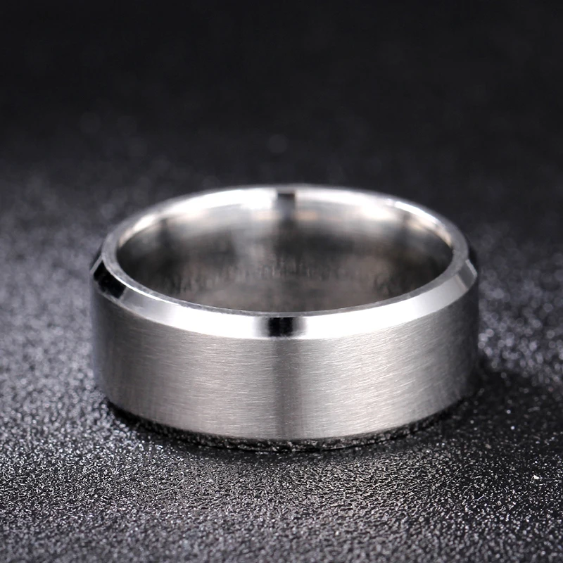 

8mm Dull Polish Silver Titanium Ring For Men