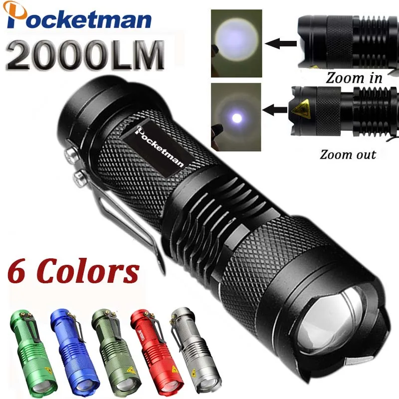 

Q5 2000LM LED Tactical Flashlight Torche Lampe Powerful Flashlight LED Laterna 3 Modes Zoomable 6 Colors Torch 1*AA/1*14500