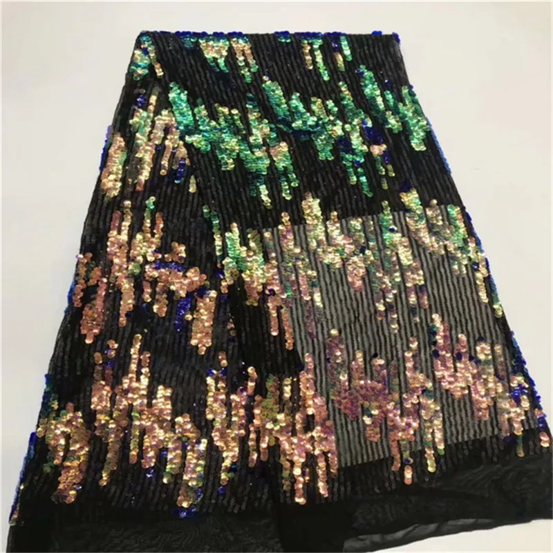 

Multi color African Lace Fabric 2019 High Quality Lace Fabric French Sequins Net Tulle Fabrics Nigerian Laces For Wedding Dress