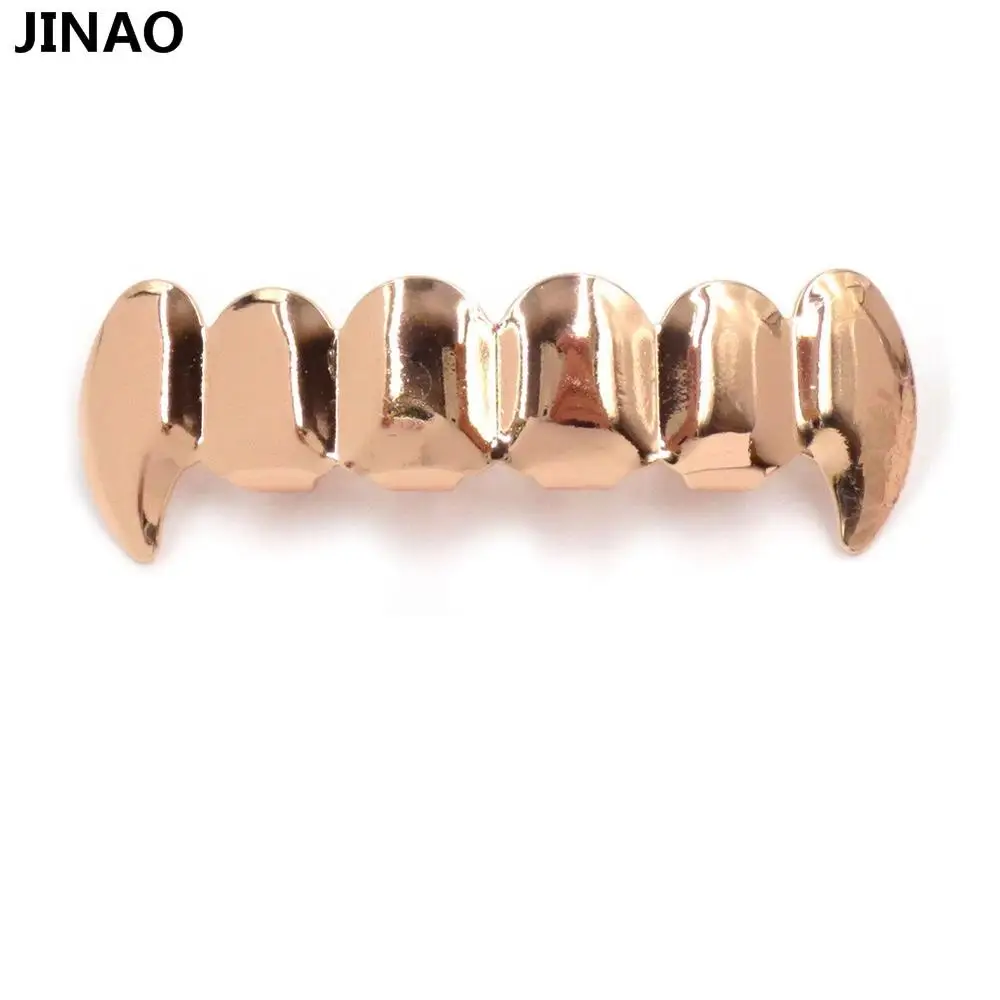 JINAO Настоящее блестящее чистое золото посеребренные хип-хоп ЗУБЫ Grillz Top& Bottom Groll набор с силиконовыми вампирскими зубами грили - Окраска металла: Rose Top