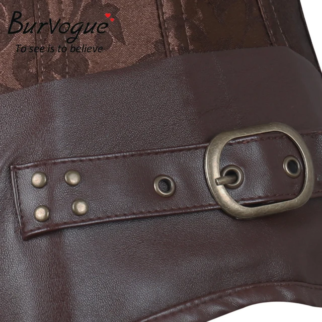 Steampunk Leather Waist Control Gothic Plus Size Underbust Steel Boned Corsets 6