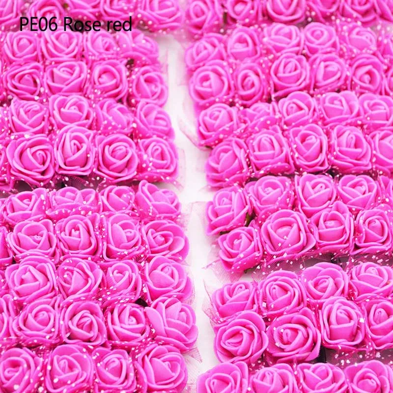 144 шт 2 см Красочный мини искусственный букет роз ПЭ пена Роза для дома Свадебные украшения для самодельного изготовления венки поддельные цветы