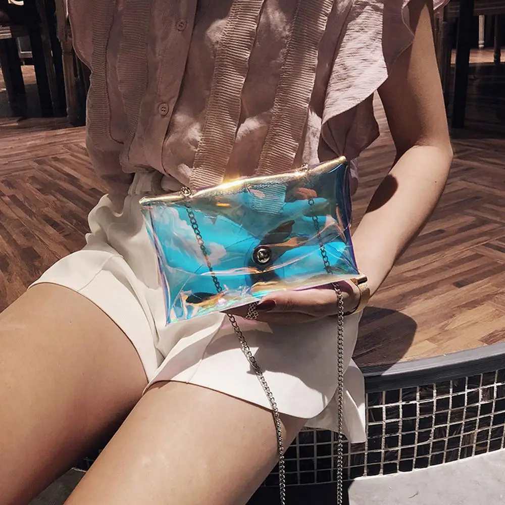 

New Women Transparent PVC Clear Chain Cross Body Bag Tote Shoulder Handbag Purse