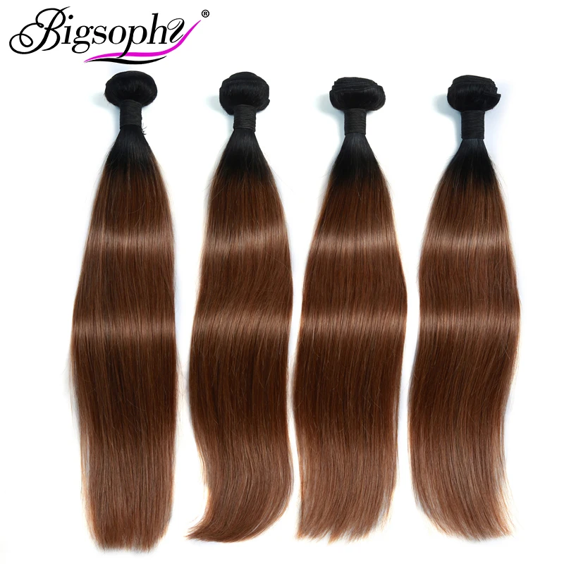 

Bigsophy Peruvian Hair Bundles Straight Human Hair 4 Bundles Remy Hair Extension Ombre Color 2 Tone 1B/30 100% Human Hair