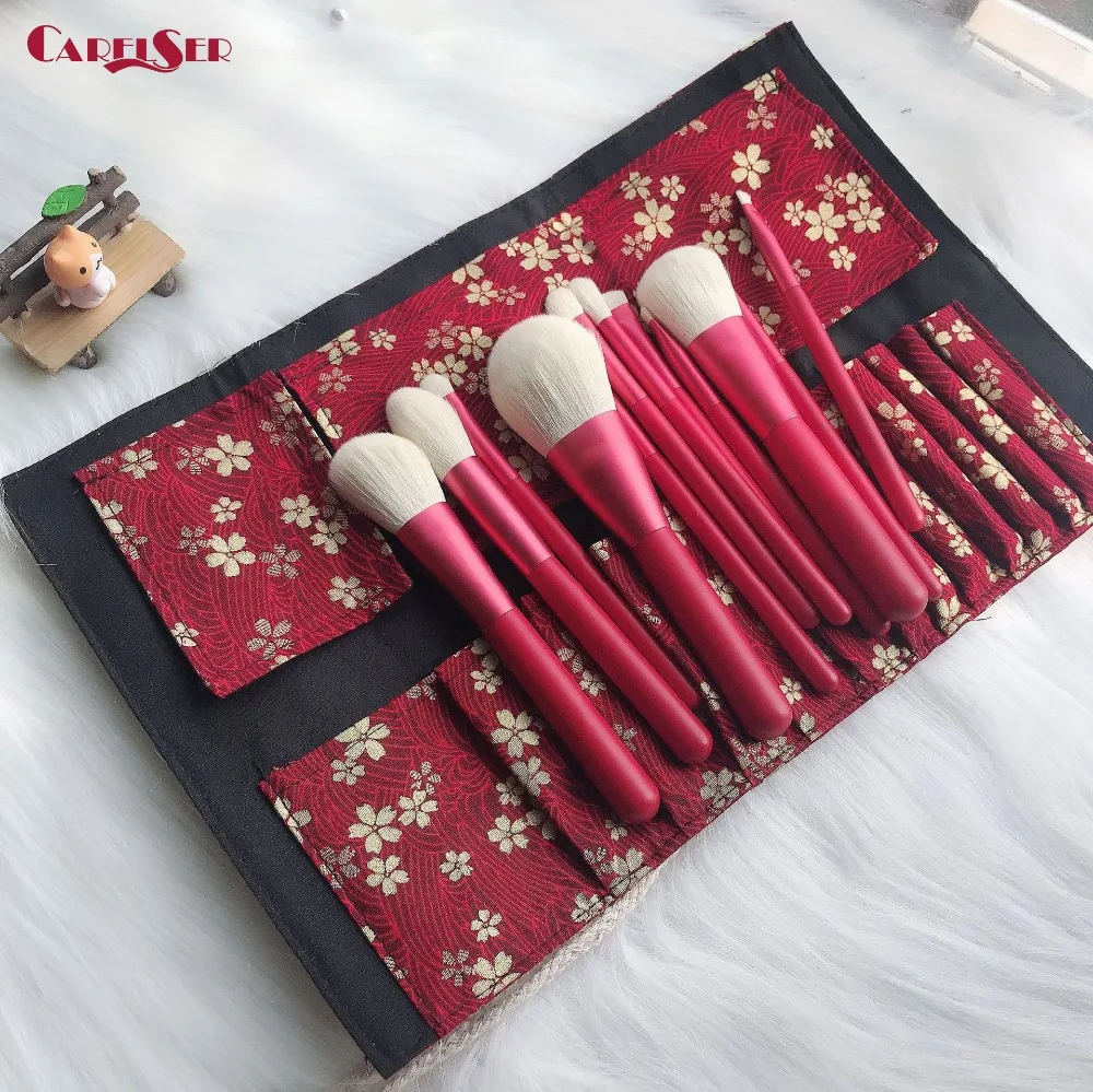 

CARELSER 12pcs Pro profession Makeup Brushes Set China red Make Up Brush Eyeshadow Blending Cosmetics Tool