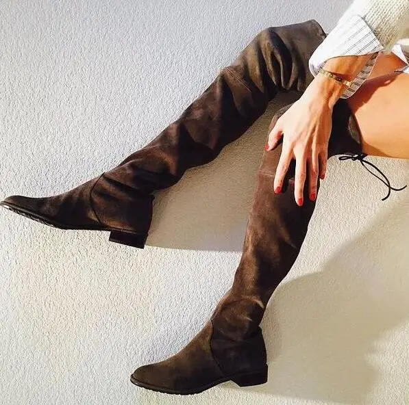 over the knee boots stretch back