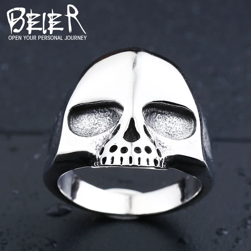 BEIER three colour Men's Punk Black/Silver/Plated-Gold Alien Skull Rings 316L Stanless Steel Fashion Jewelry BR8-198