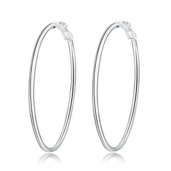 

Women 100% 925 Sterling Silver Hoop Earring 50/60/70/80mm Round Circle Loop Gifts Box Packing Simple Silver Hoop Earrings