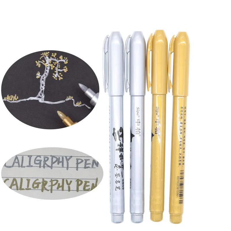 

2 pcs DIY Simulation Metal Marker Waterproof Permanent Paint Mark Invention Gold Silver 1.5mm Student Supplies Marking Pen