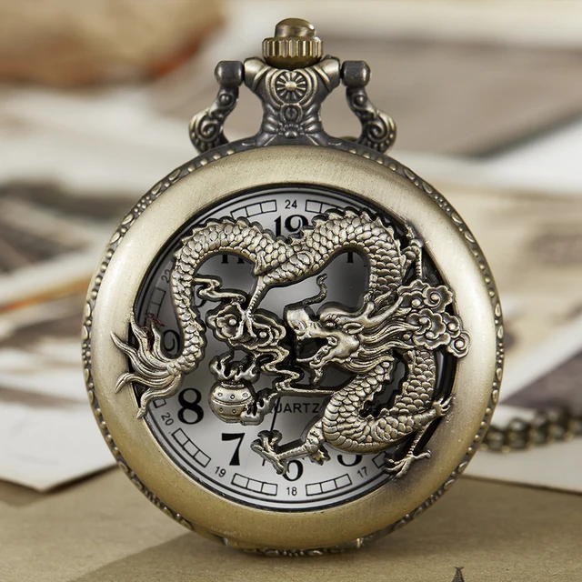 Vintage Dragon Play Pearl Ball Pocket Watch Fob Chain Engrave Mens Flip Necklace Vintage Dragon Play Pearl Ball Pocket Watch Fob Chain Engrave Mens Flip Necklace