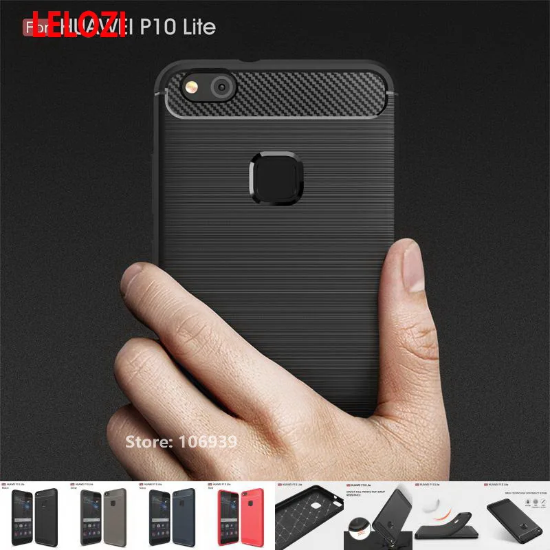 LELOZI Soft TPU Armor Rugged Carbon Fiber Brushed Men Phone Mobil Phon Coque Etui Case Capinha capa For Huawei P10 Lite 5.2 | Мобильные