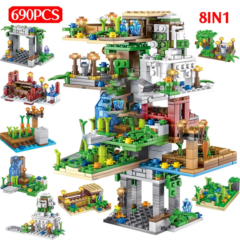 Baratos 690 Uds. Bloques de construcción colgantes para jardín figura de casa de árbol legotely 8 en 1 ladrillos juguetes para niños Navidad