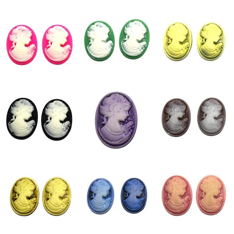 

10Pcs Mixed Resin Flower Concave Beauty Head Decoration Crafts Flatback Cabochon Kawaii Embellishments For Scrapbooking DIY 24mm