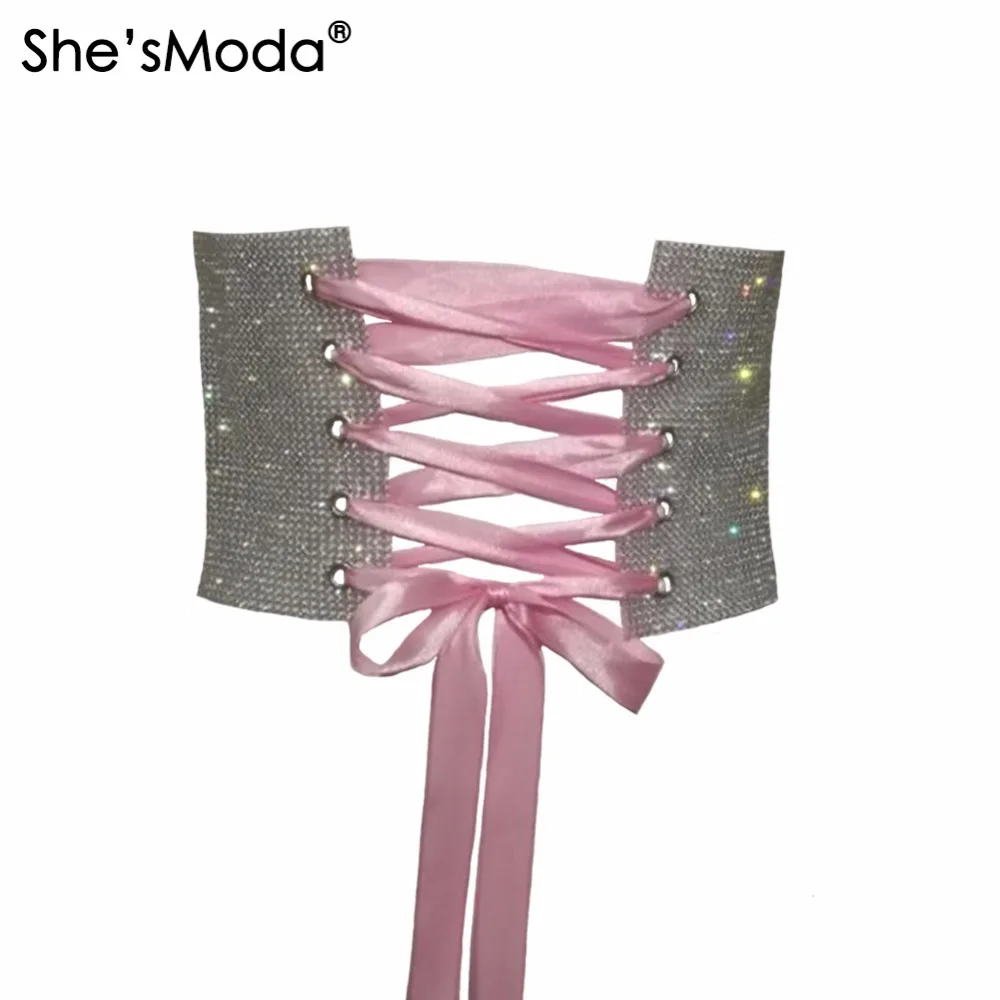 She'smoda Blingbling горный хрусталь алмаз металлической Для женщин Талия Бюстье группа