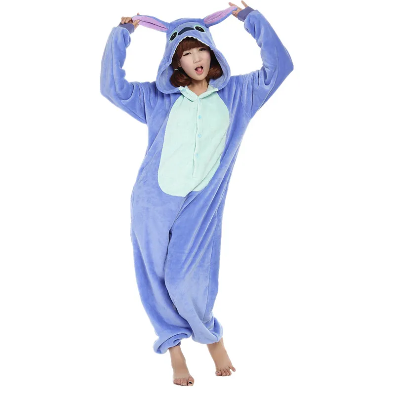 

Cartoon Anime Unisex Adult Flano Cosplay Costume Blue Stitch Onesies Pajama For Halloween Carnival Masquerade Party (No Slipper)