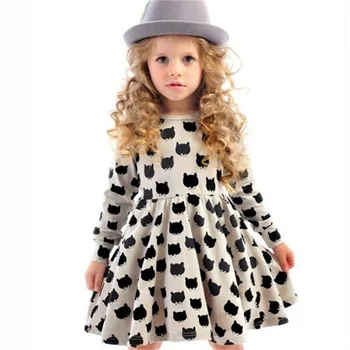 

2019 Girls dress cotton long sleeve cat pattern princess dress baby girl clothes casual kids dresses for girls 2 3 4 5 6 7 years