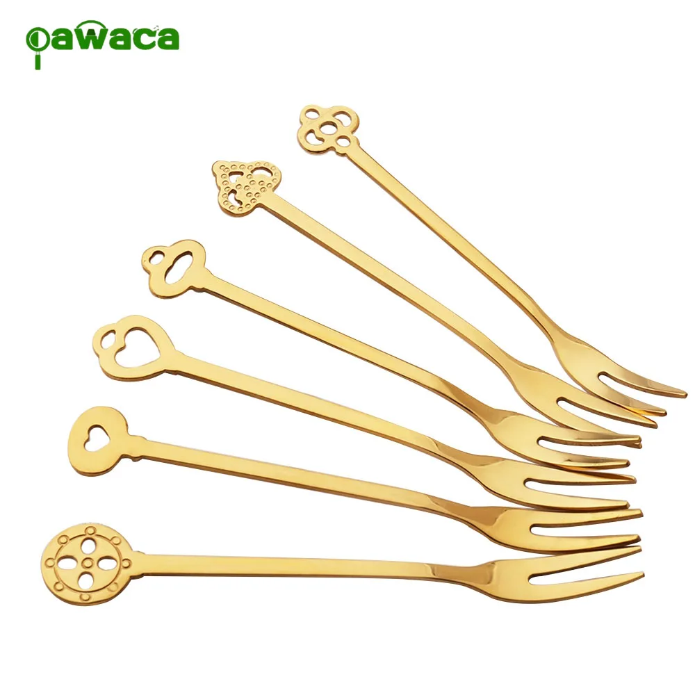 

6pcs Fork Set Stainless Steel Small Fruit Dessert Cake Fork Set Snack Gold Salad Fork Dinnerware Set Party Kitchen Accessories