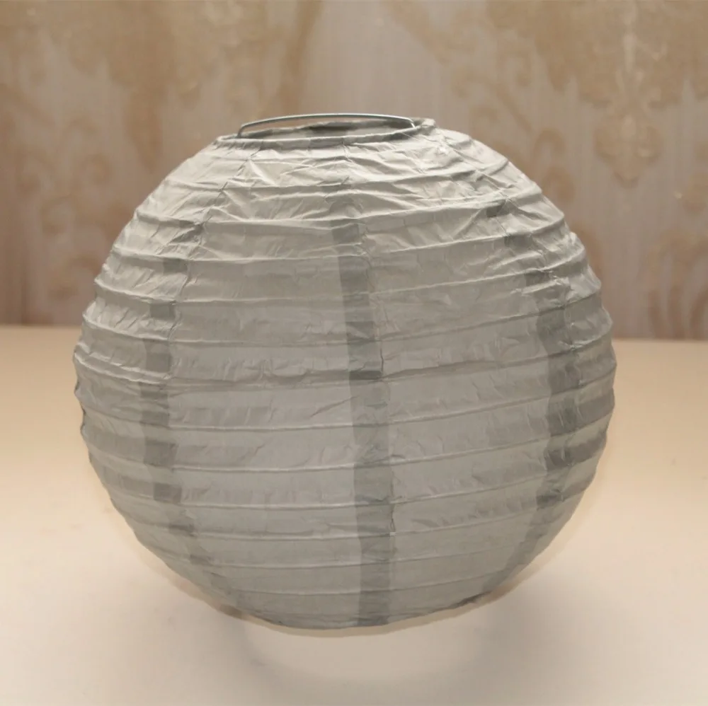 6ct 20 Cm Silver Gray Grey Round Paper Lantern Anniversary Wedding