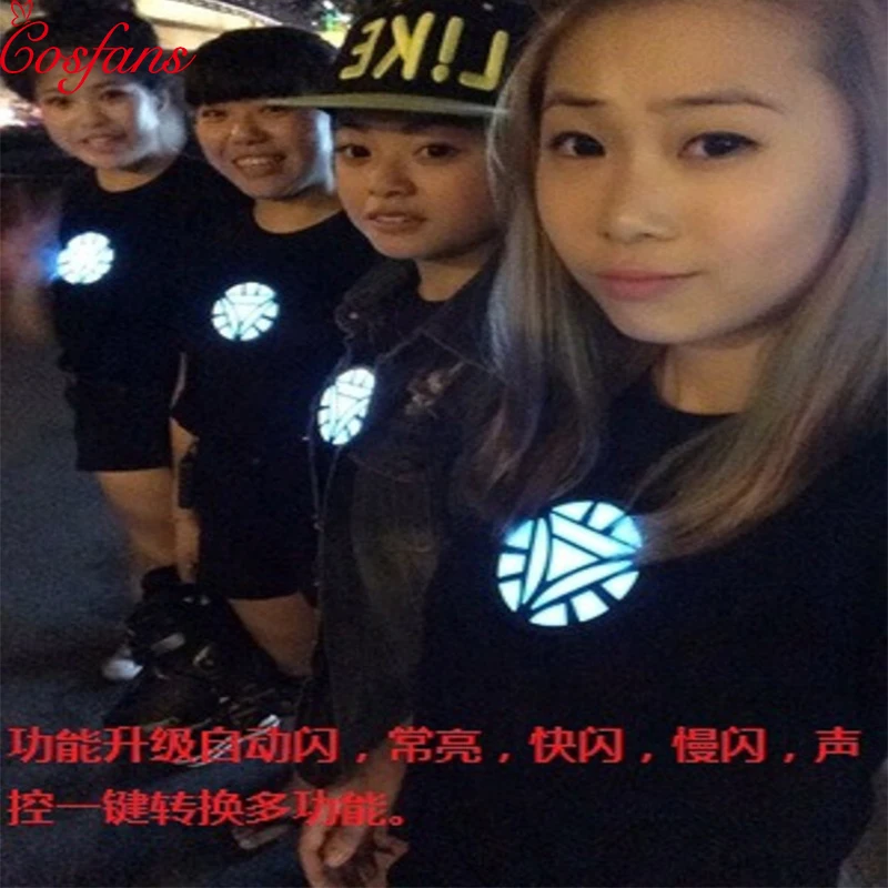 

Iron Man Arc Reactor Tony Stark Avengers Thor Hulk Led Sound-activated Tee T-shirt LED Light O-neck Short-sleeved T-Shirt 2019