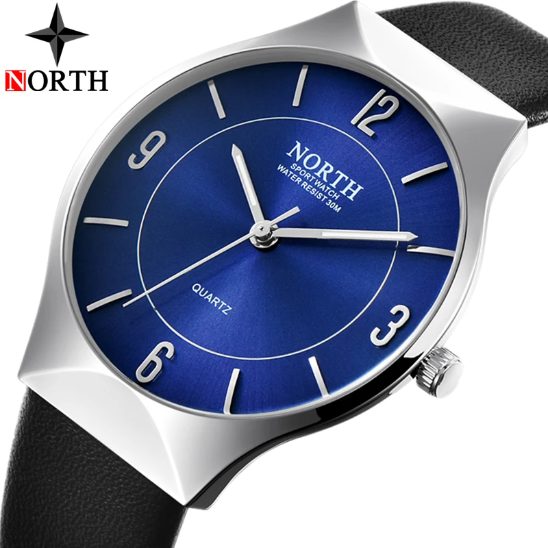

2018 NORTH Mens Watches Top Brand Luxury Leather Quartz Watch Men Ultra Thin Casual Waterproof Sport Watch Man Relogio Masculino