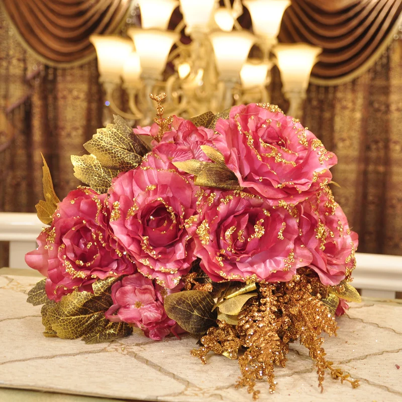 7664 Français Romantique Rose Bouquet De Champagne Frais Roses Fleurs Floral Soie Fleur Simulation Style In Refroidisseurs à Vin Et Refroidisseurs