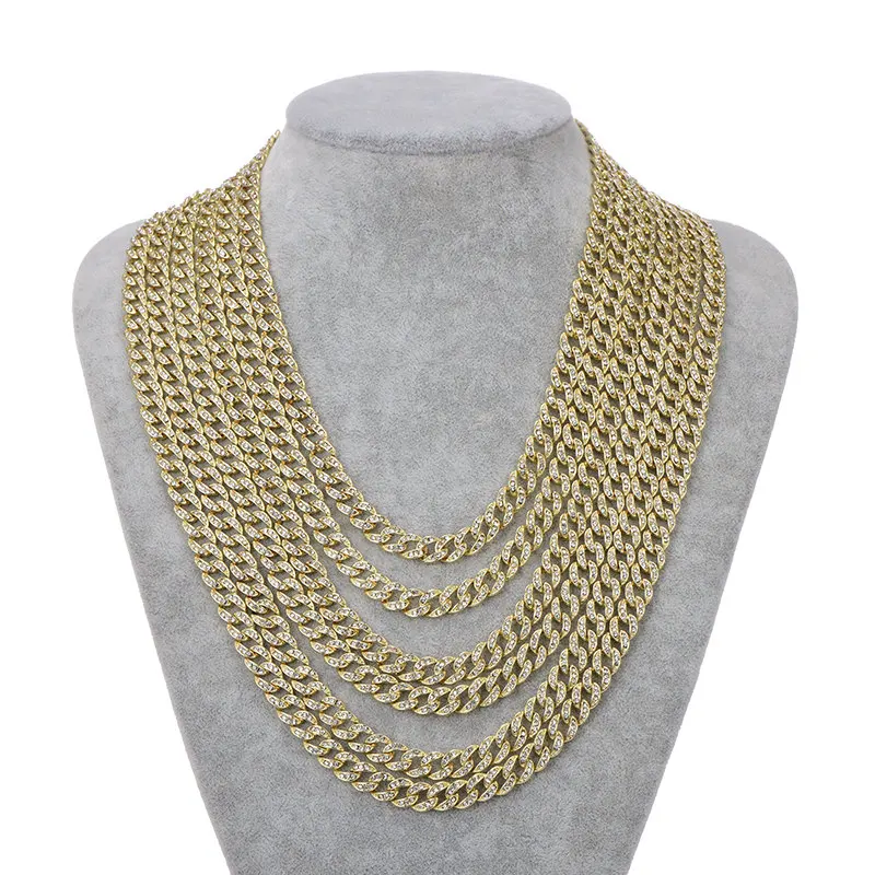 9 мм ледяной Bling Rhinestone хрустальное ожерелье золотые цветные цепи отделка Майами