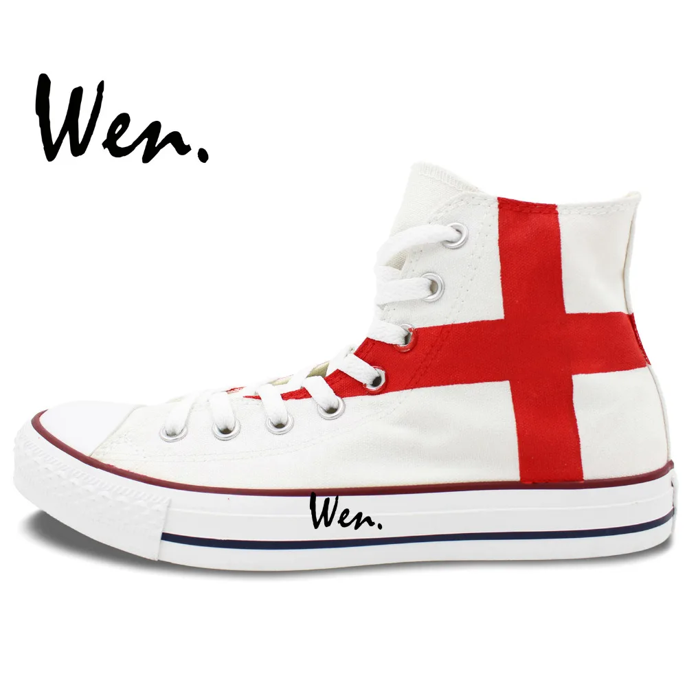 Вэнь ручная роспись Белая обувь дизайн пользовательские флаг Англии высокие мужские женские парусиновые кроссовки для дня рождения подарки
