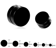 1 piezas negro no Piercing Clip oreja ronda pendientes para las mujeres falso tapones 6mm 10mm 12mm pendientes magnéticos Punk sin perforaciones para hombre(China)