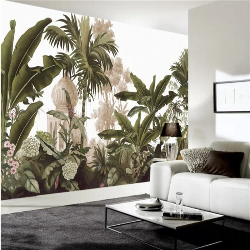 beibehang 3d wallpaper Custom murals European retro middle-aged hand-painted rainforest mural wallpaper TV background wallpaper