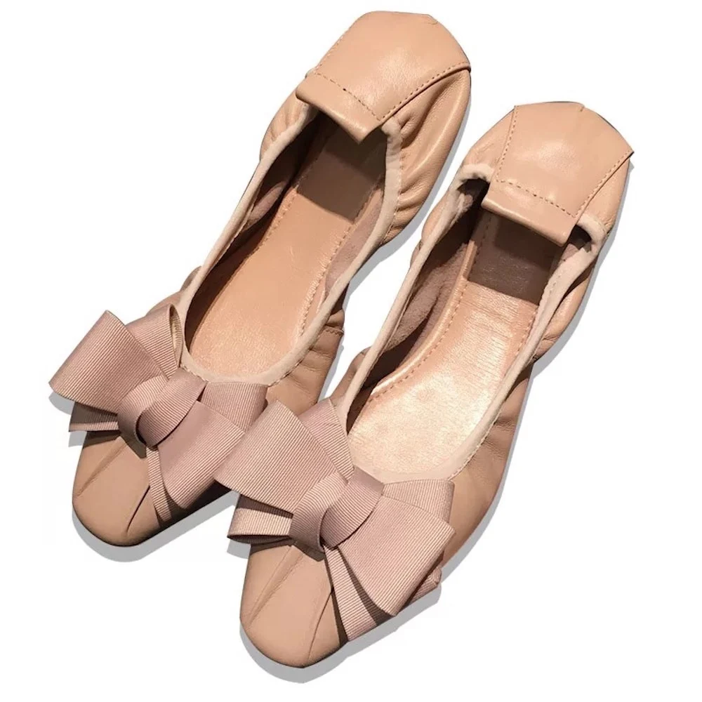 

Women's Shoes Fashion New Genuine Leather Butterfly-knot Flat Shoes Round Toe Slip-On Casual Women Ballet Flats For Spring