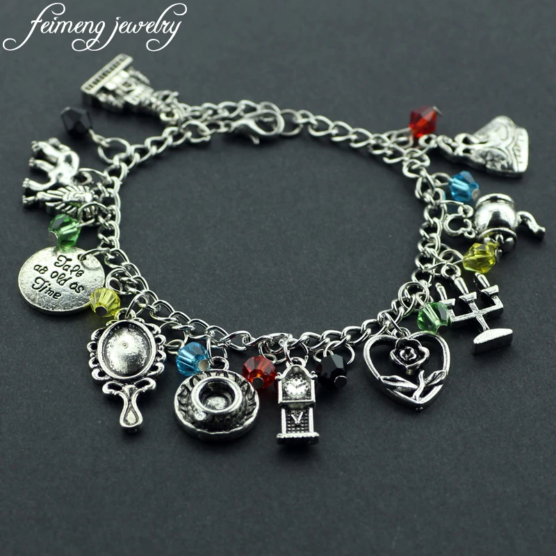 Movie Beauty and the Beast Charm Bracelet Rose Mirror Pendulum