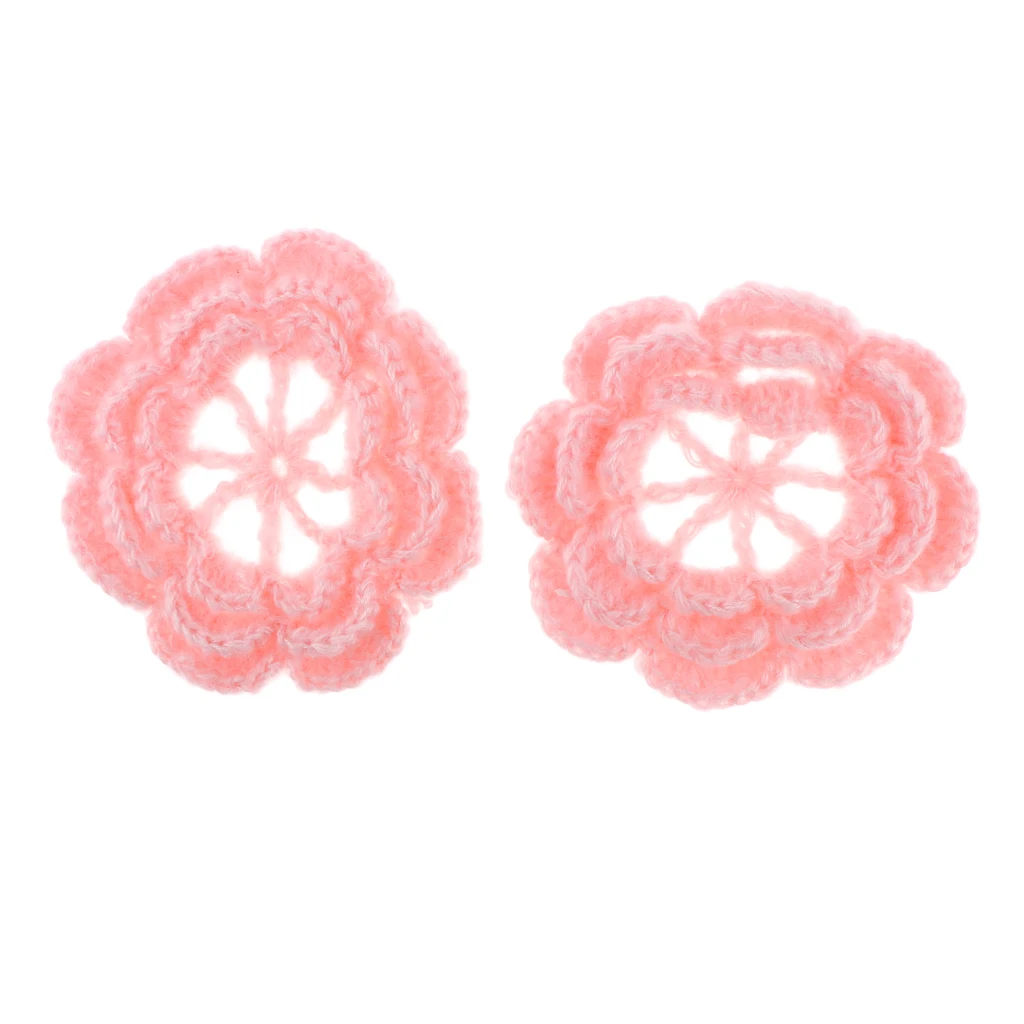 2Pcs Handmade Large Crochet Flowers Crafts Embellishment Applique DIY