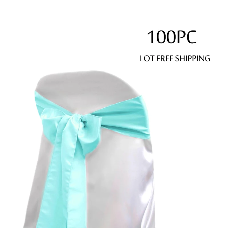 100 шт./лот, свадебные украшения Tiffany Blue, стулья с бантиком, галстуки для отелей, свадьбы, банкета, вечерние, золотые, атласные, на стулья