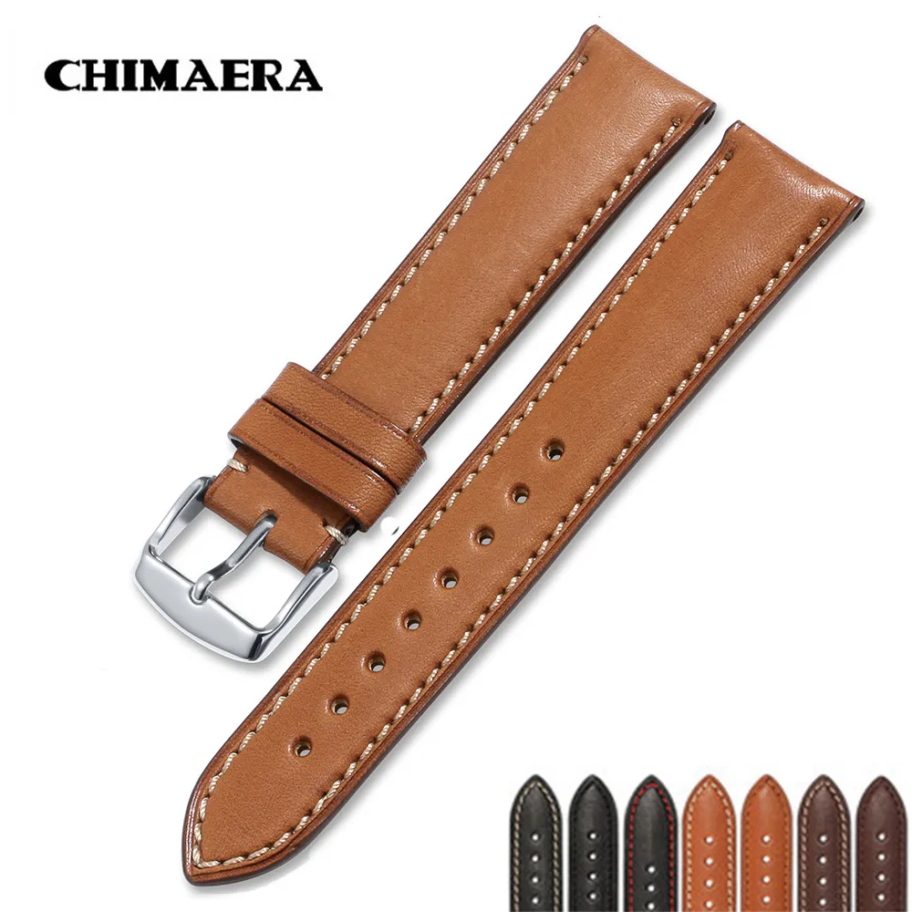 

Black Brown Coffee 18mm to 22mm Genuine Calf Leather Watch Strap Silver Pin Buckle For Omega Hua Wei Watch Band