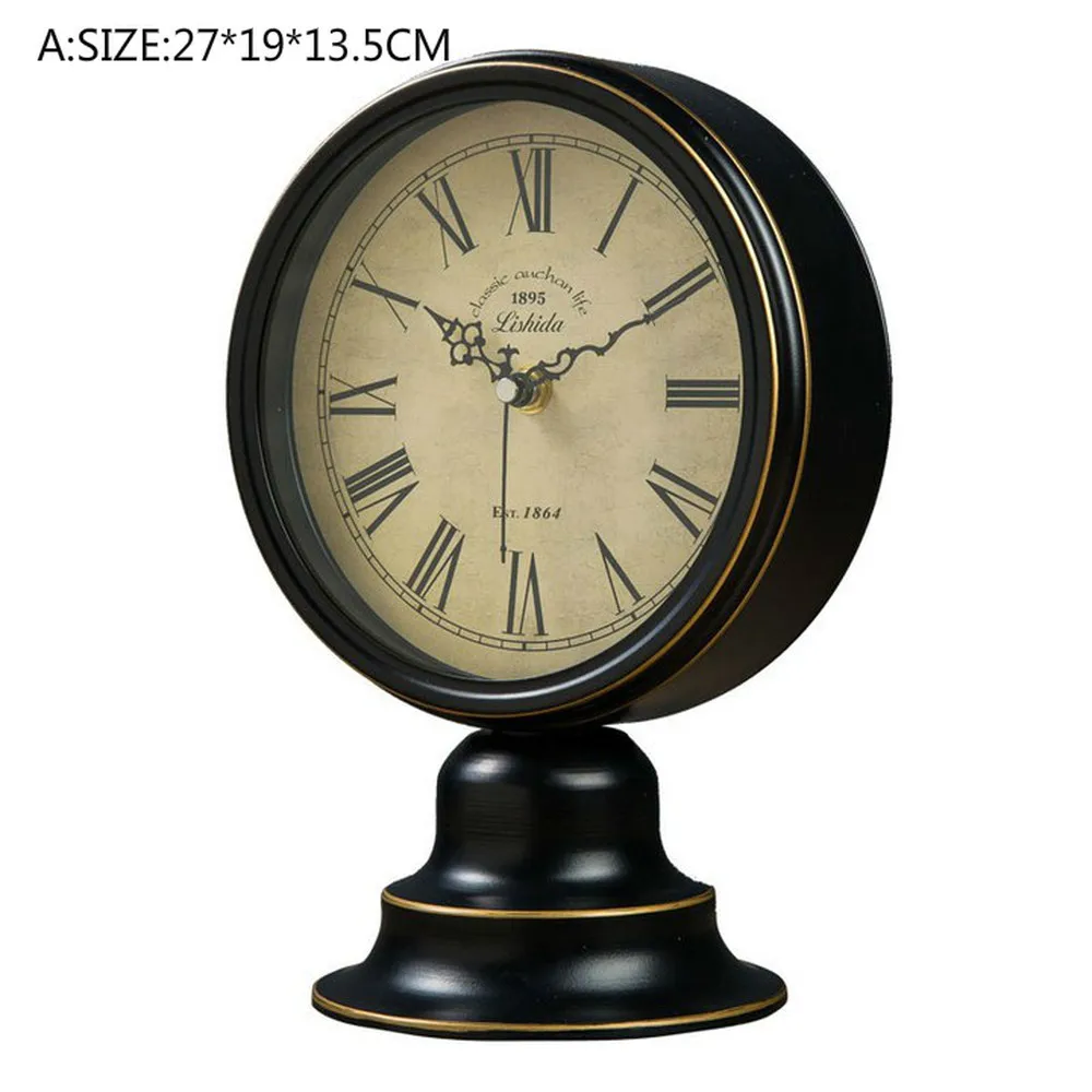  1PCS American clock double-sided clock table clock bedroom European retro sitting room decoration s - 32884384352